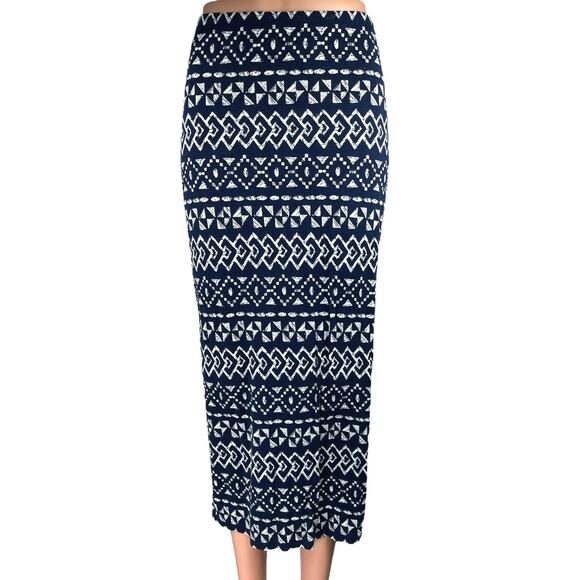 Ann Taylor Dresses & Skirts - Ann Taylor LOFT Navy Blue Geometric Side Slit Midi Straight Pencil Skirt Sz XXS